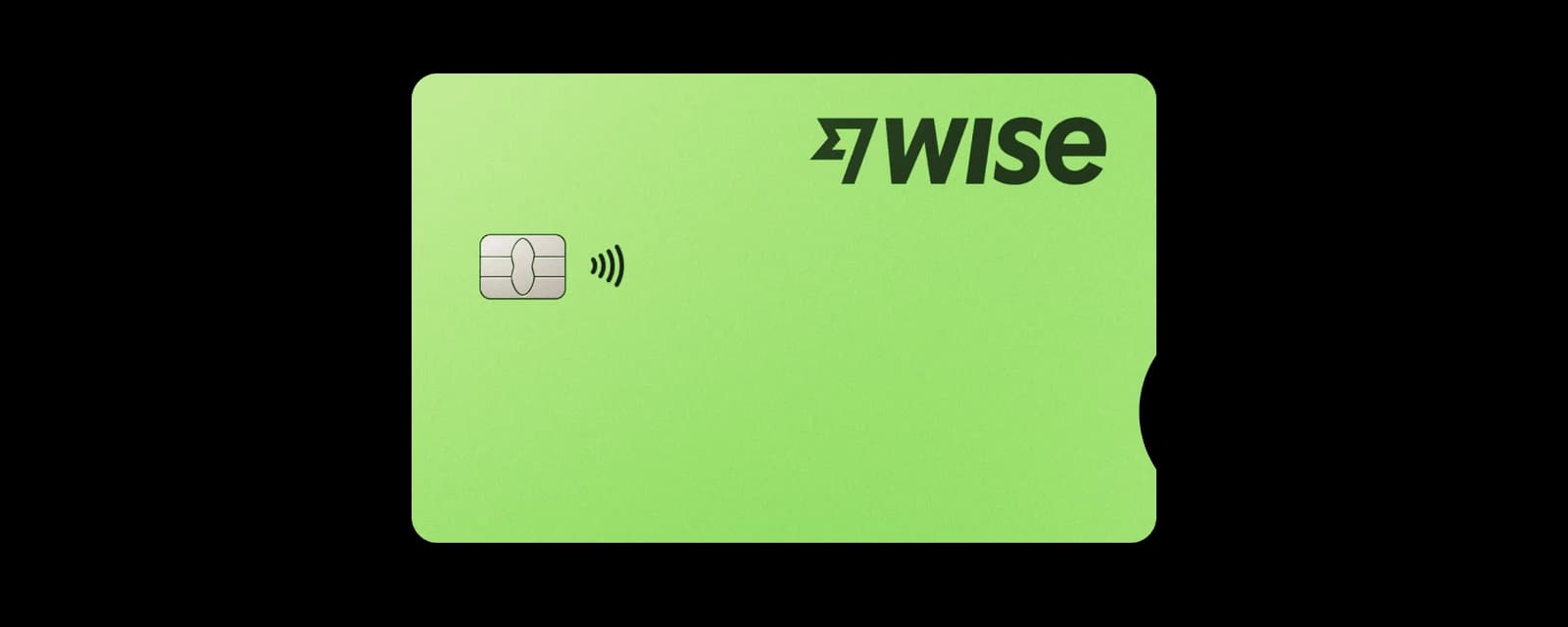 The Wise personal debit card: a bright green card with the Wise logo, a chip and a contactless symbol